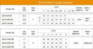 DR-R 100 P MF Az Kirli Sular Drenaj Tip Dalgıç Pompa